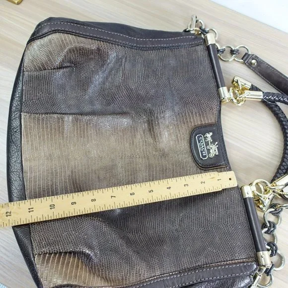 VINTAGE Coach Bag Brown Leather Shoulder Lizard Chain RARE 70TH ANNIVERSARY - Picture 9 of 16